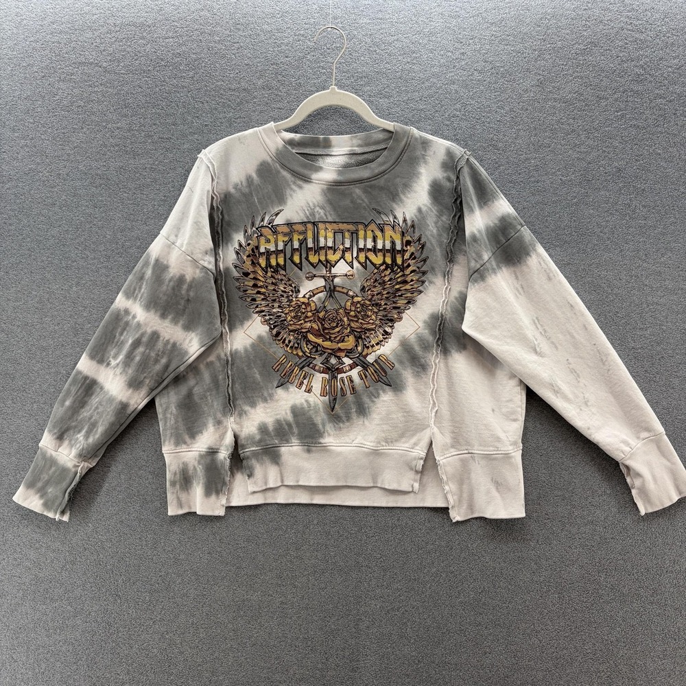 Affliction Sweatshirt Women Small Gray Rebel Rose Tour Graphic Oversized Y2K